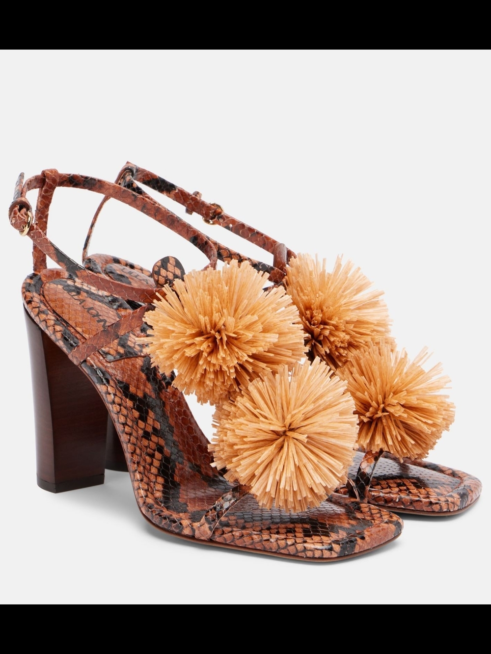 Ulla Johnson Isolde Python Raffia Pom Pom Sandals Heels NIB Size US9